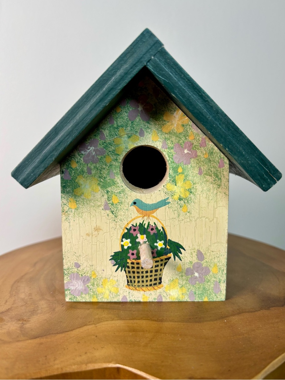Blue Ridge Designs Hand Painted Wooden Bird House flowers yellow purple small